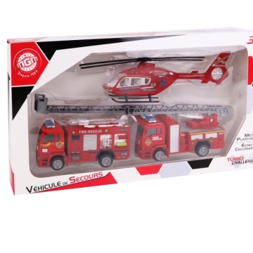 COFFRET POMPIERS HELICO + 2 VEHICULES
