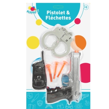 PISTOLET 18 CM AVEC FLECHETTES + MENOTTES