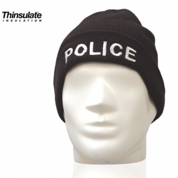 BONNET NOIR MAILLE THINSULATE BRODE POLICE