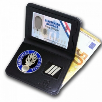 PORTE CARTE MEDAILLE GENDARMERIE DEPARTEMENTALE + GRADE - 2 VOLETS BILLET