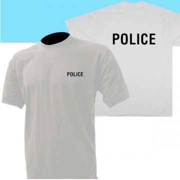 TEE SHIRT BLANC MC IMPRIME POLICE