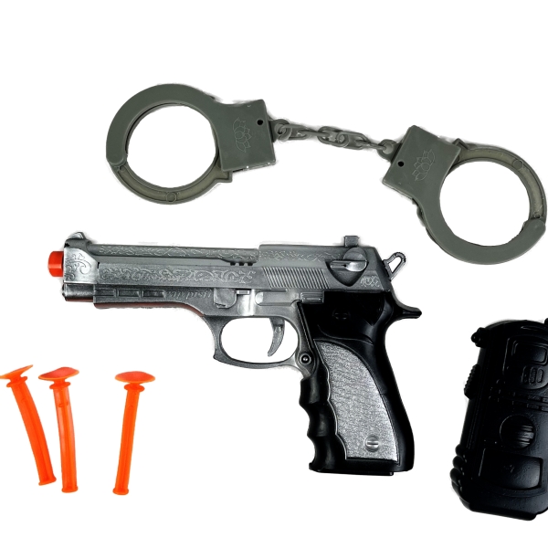 PISTOLET 18 CM AVEC FLECHETTES + MENOTTES